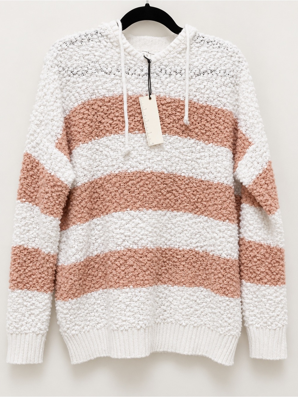 Textured Striped Cowl Neck Sweater - White & Dusty Rose